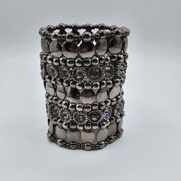 Multilayer 4" Long Black Bracelet with Rhinestones - Picture 1 of 3